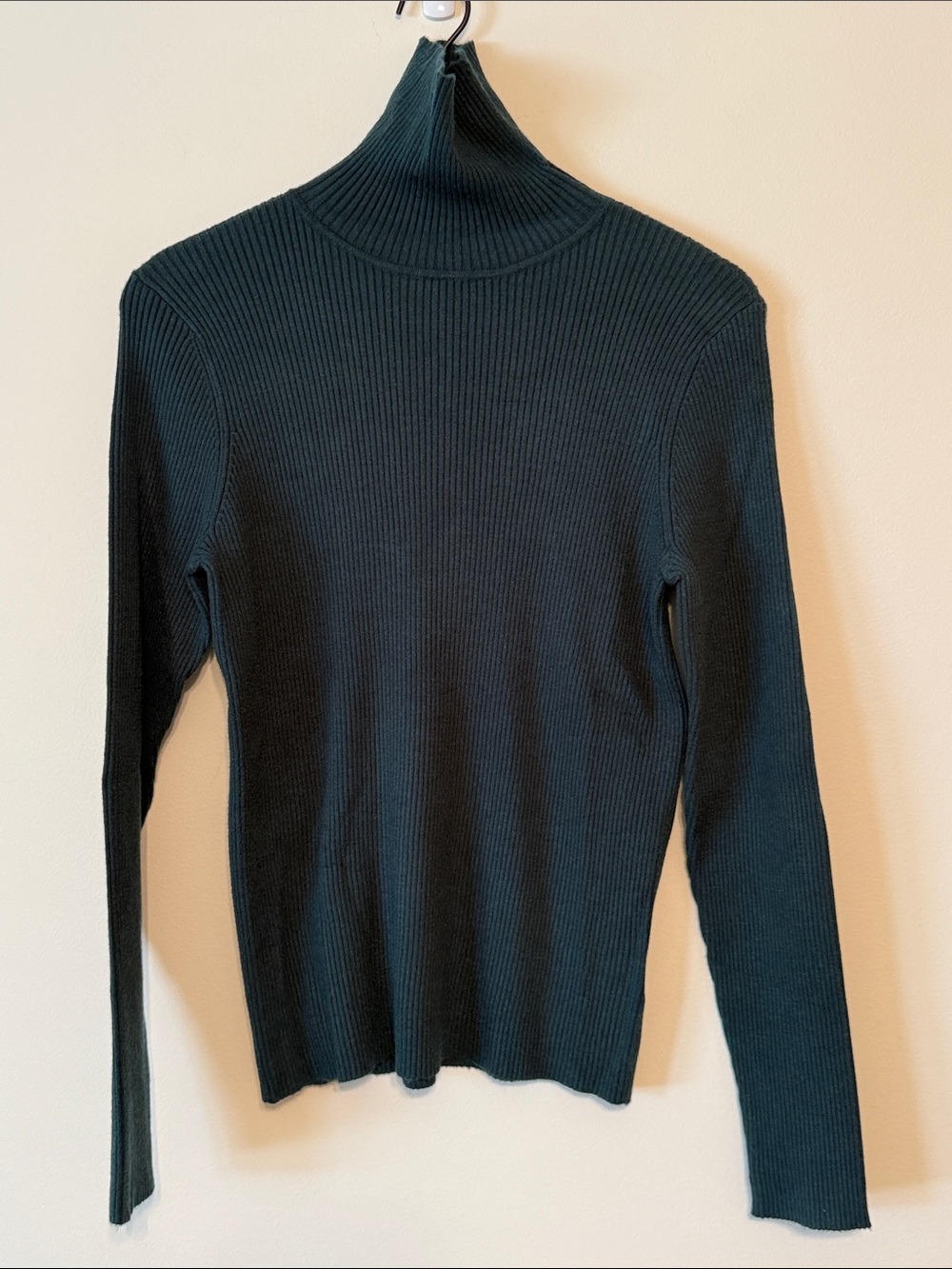 EXPRESS Ribbed Mock Neck Sweater Forest Green Long Sleeve Stretch Knit